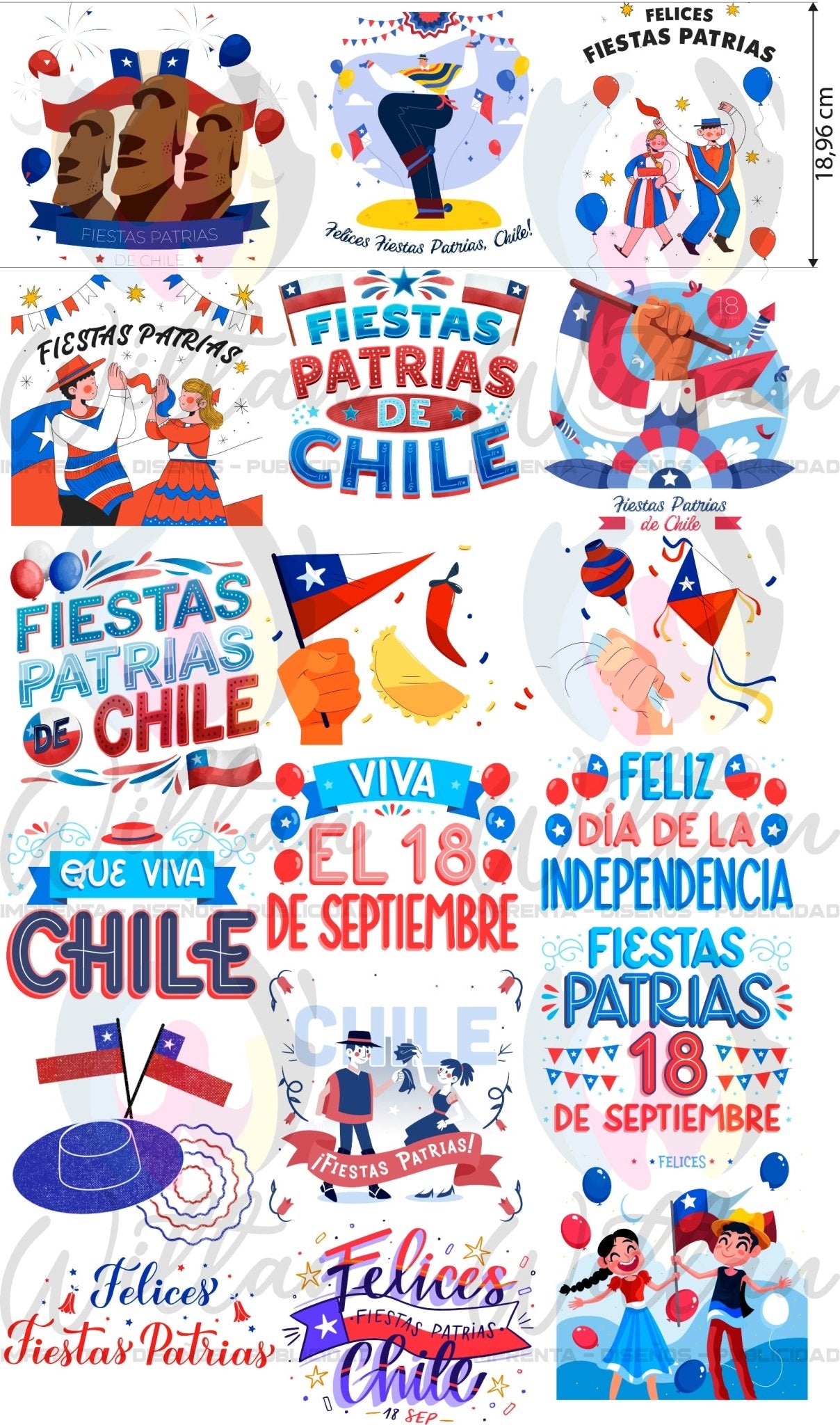 Estampado DTF Fiestas Patrias Chile, listo para aplicar en poleras y buzos.