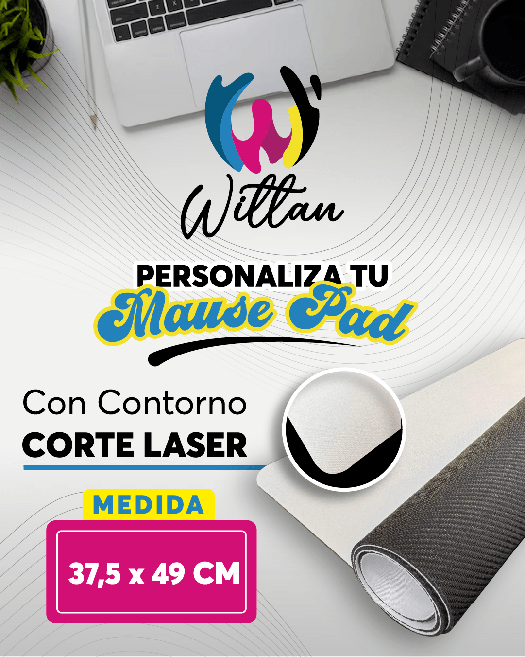 Mouse Pad Personalizado 37,5x49 cm – Corte Láser Premium
