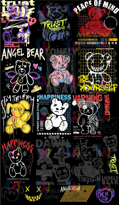 Paños DTF TEXTIL Prediseñados | Osos Urbano 01