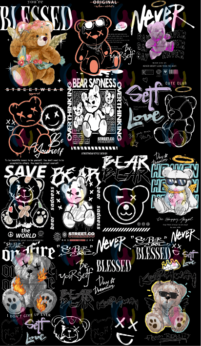 Paños DTF TEXTIL Prediseñados | Osos Urbano 03