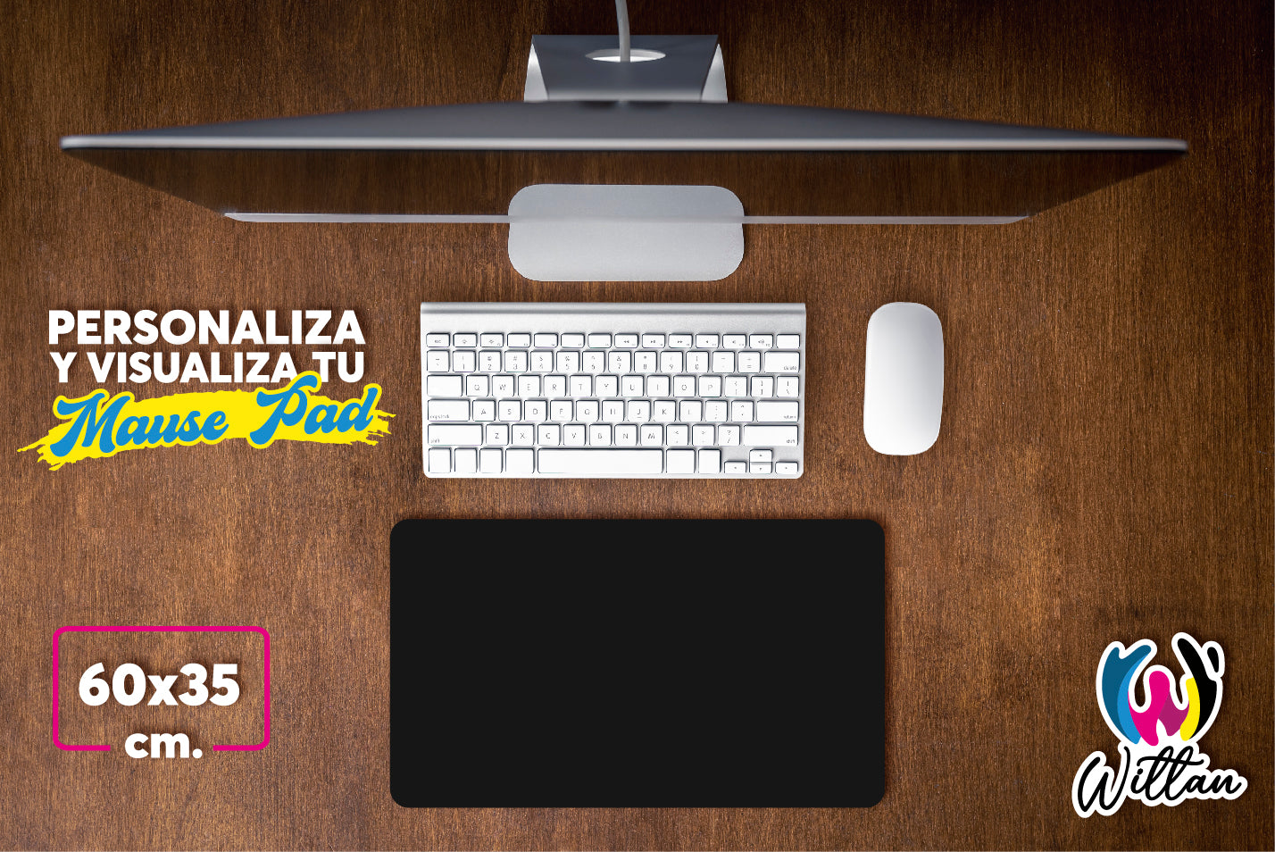 Mouse pad ergonómico 60x35 cm, resistente y portátil, ideal para oficina o home office.