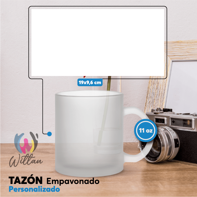 Taza empavonada 11oz lista para personalizar con logo, foto o imagen exclusiva.