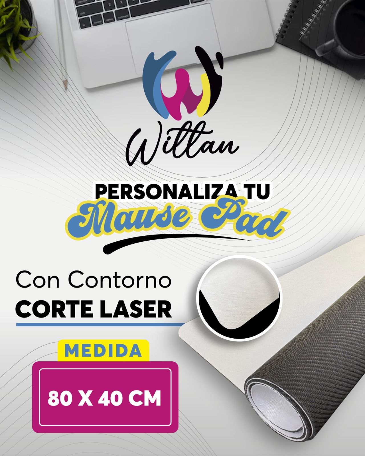 Mouse pad bordes corte laser 80cm x 40cm