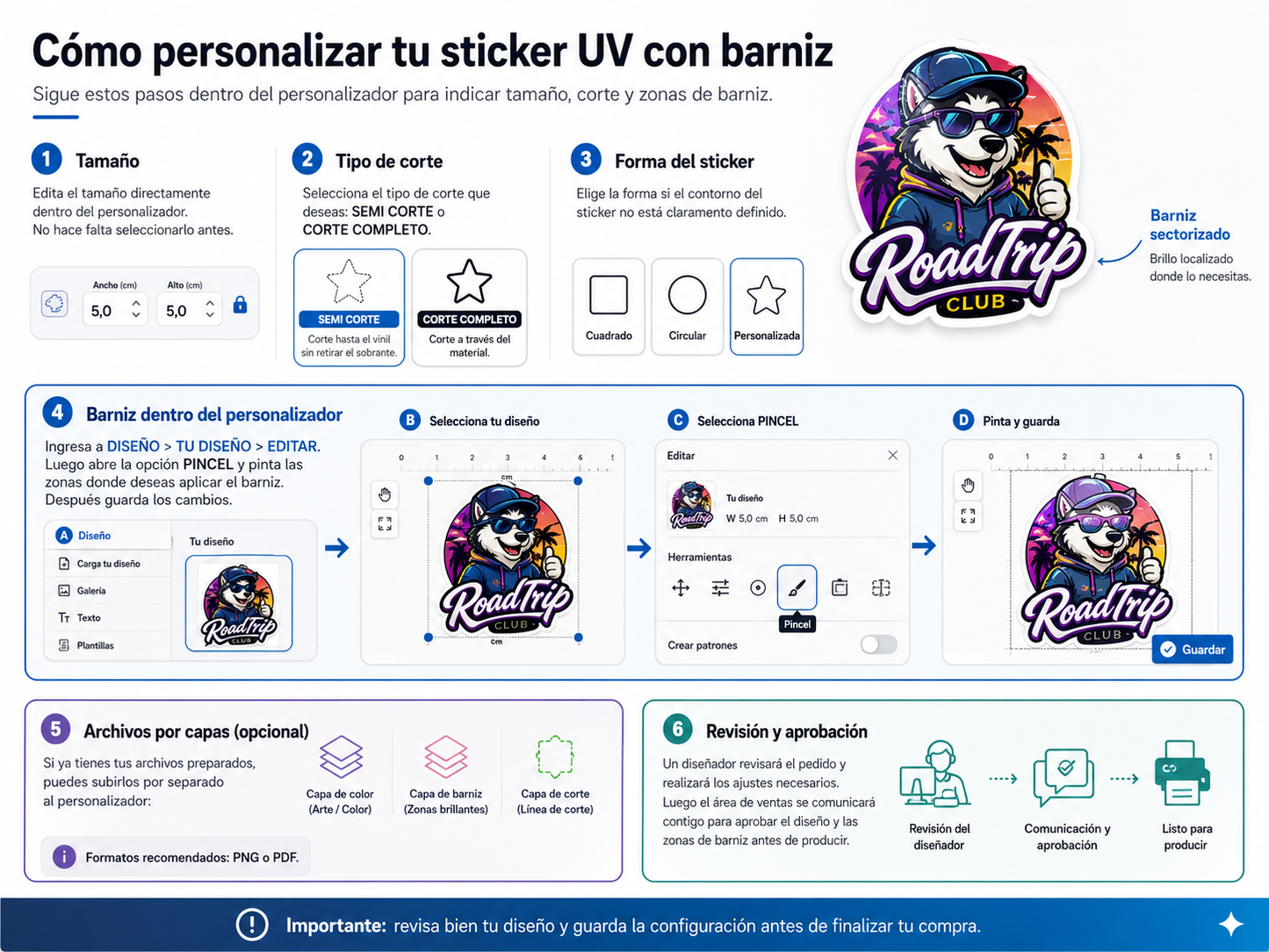 Sticker holográfico UV full color mas barniz