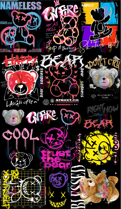 Paños DTF TEXTIL Prediseñados | Osos Urbano 02