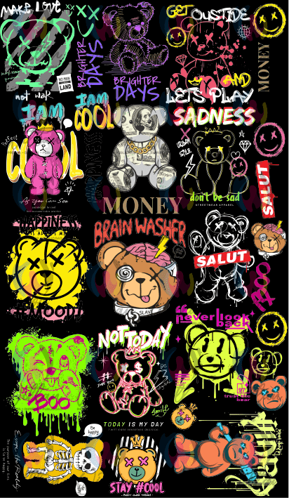 Paños DTF TEXTIL Prediseñados | Osos Urbano 04