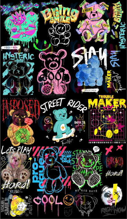 Paños DTF TEXTIL Prediseñados | Osos Urbano 05