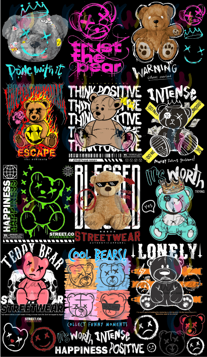 Paños DTF TEXTIL Prediseñados | Osos Urbano 06