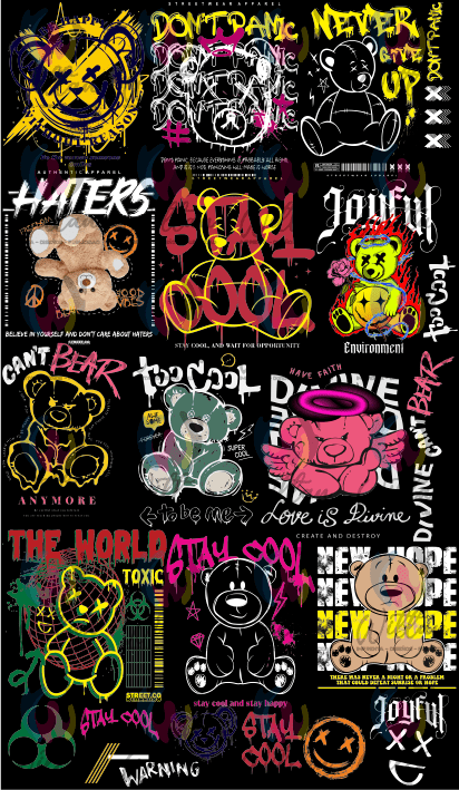 Paños DTF TEXTIL Prediseñados | Osos Urbano 07