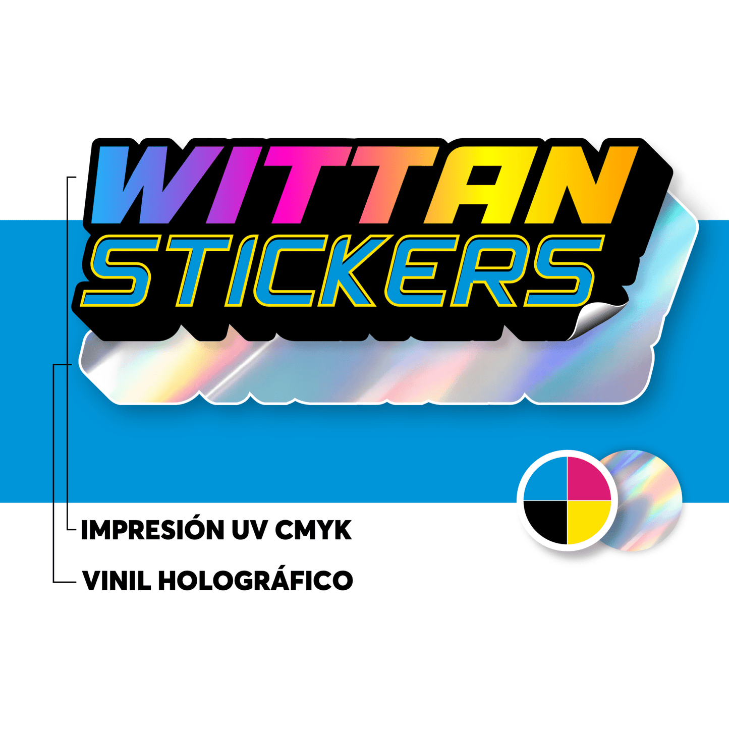 Promo sticker holográfico UV 100 unidades resistente exterior