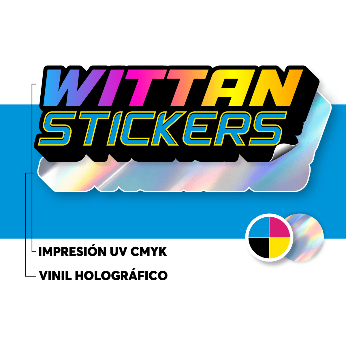 Promo sticker holográfico UV 100 unidades resistente exterior