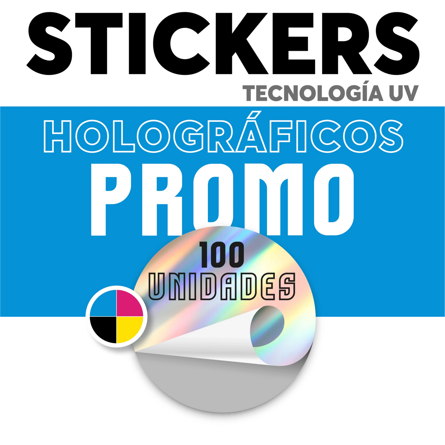 Sticker holográfico UV 100 unidades personalizado
