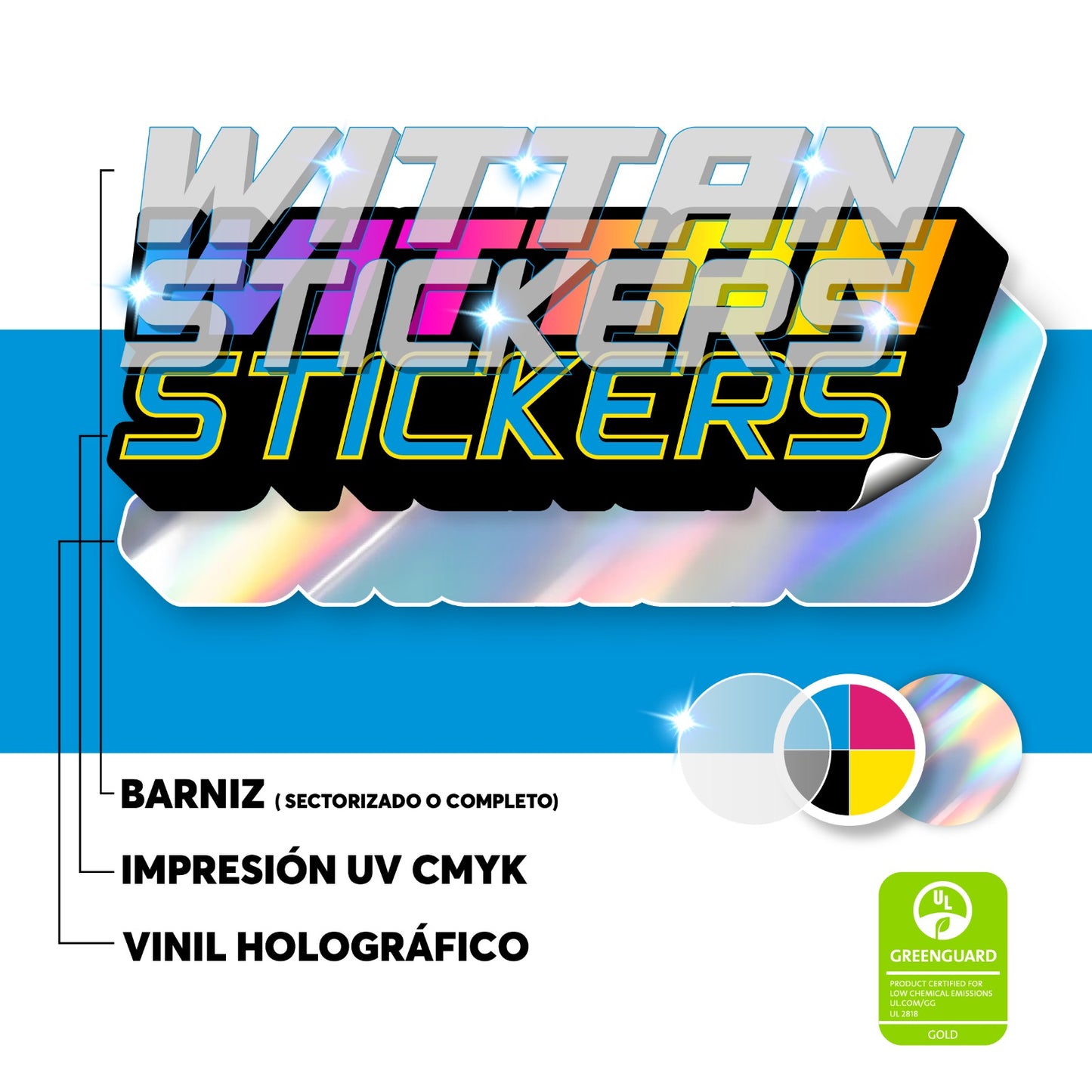 Sticker holográfico UV full color mas barniz
