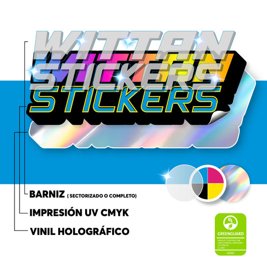 Sticker holográfico UV full color mas barniz