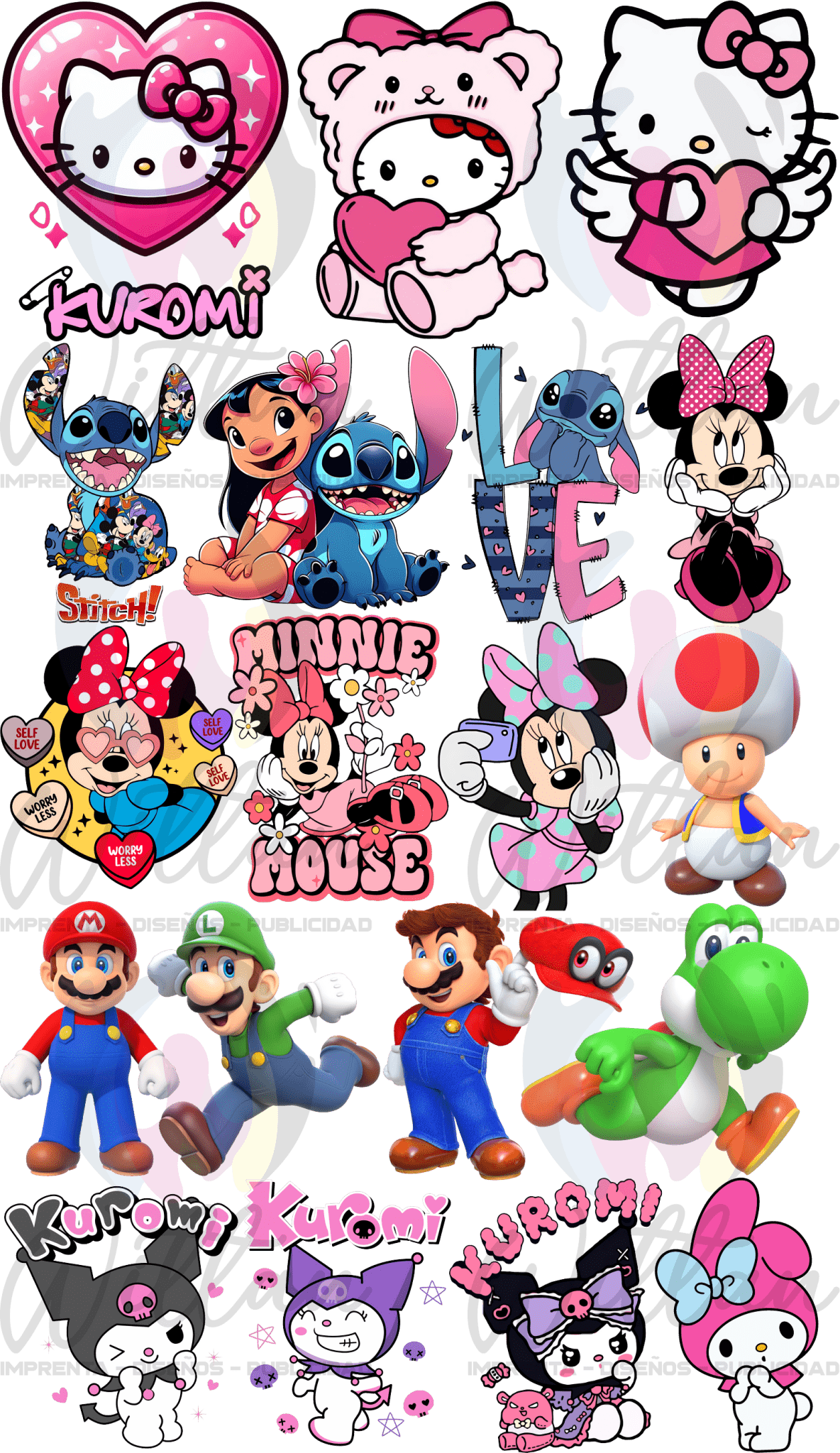 Paños DTF TEXTIL Prediseñados | Variados Personajes & Dibujos 01