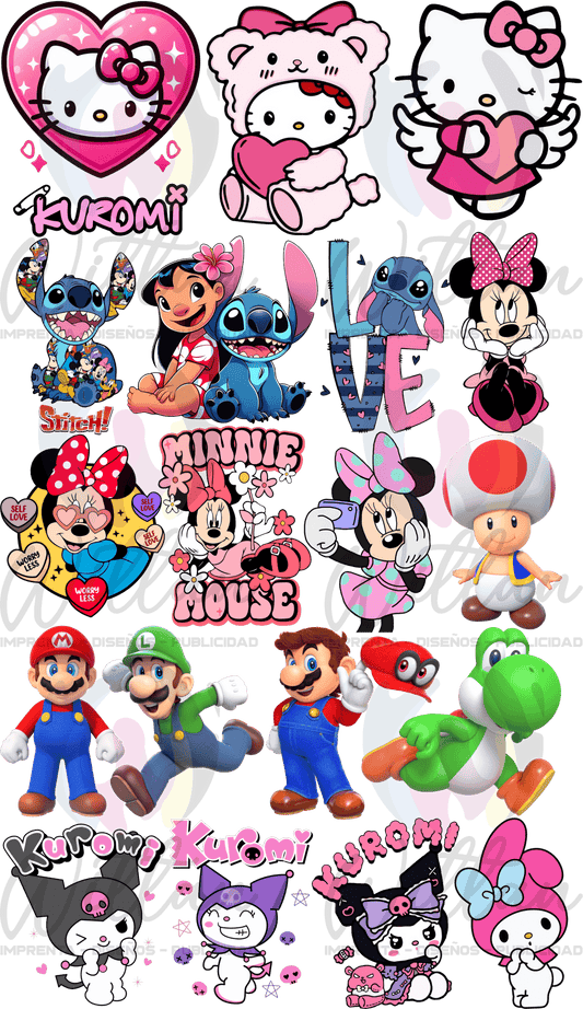Paños DTF TEXTIL Prediseñados | Variados Personajes & Dibujos 01