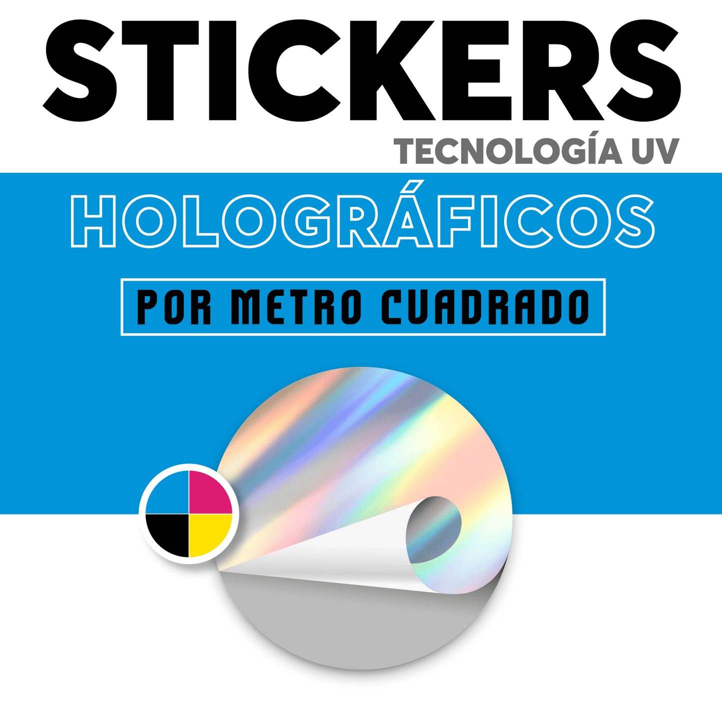 Sticker holográfico UV por metro personalizado con corte troquelado
