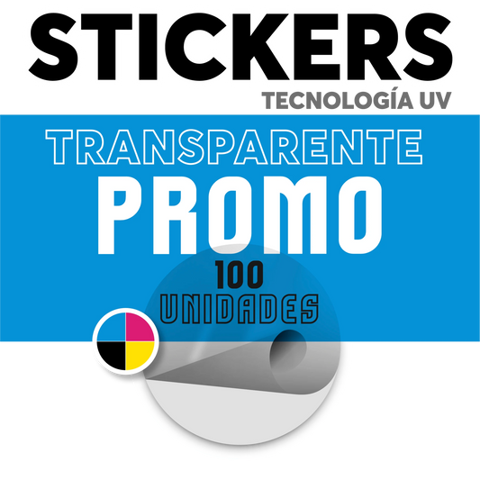 Sticker transparente UV 100 unidades personalizado